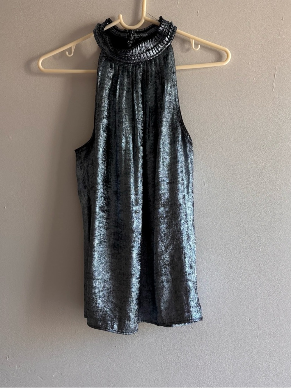 WHBM Metallic Mockneck Halter Top Womens Blue Sleeveless Sophisticated Size M